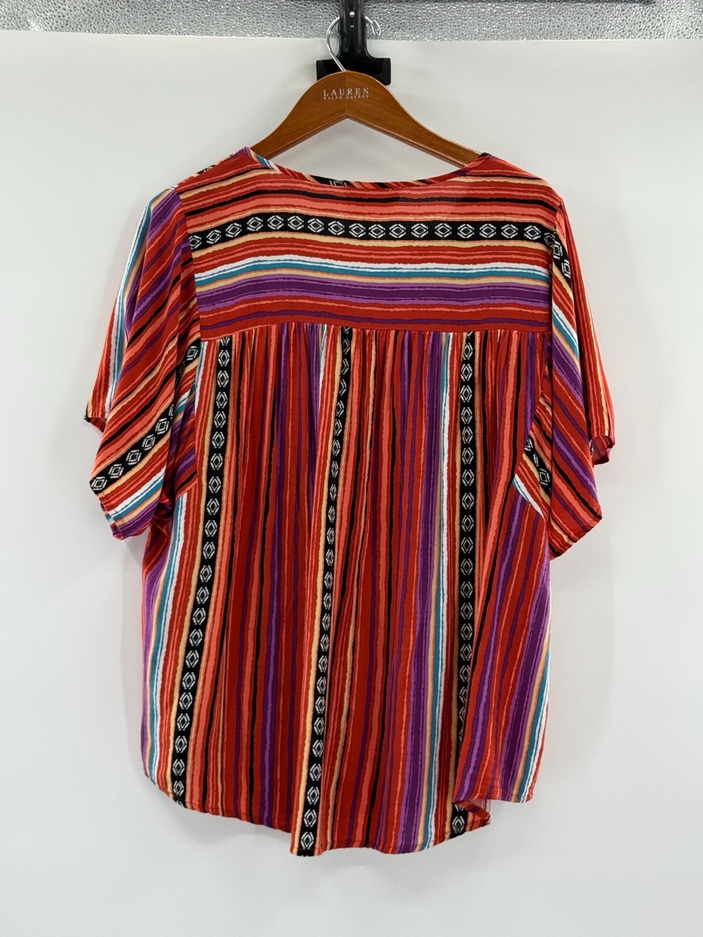 Savanna Jane 1X Embroidered Boho Peasant Top Tassel Tie Striped Floral - Picture 5 of 14